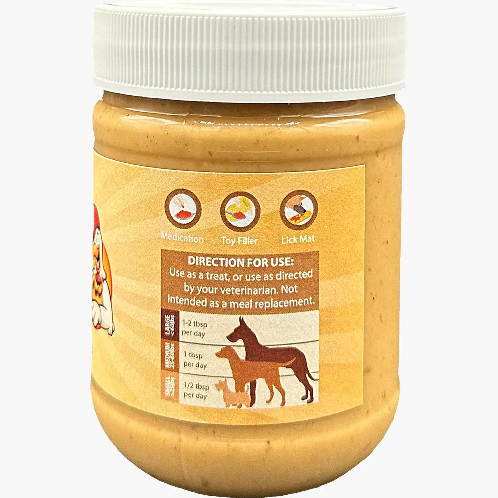 Tarro de mantequilla de maní para perros con cecina de pollo con trozos de 12 oz