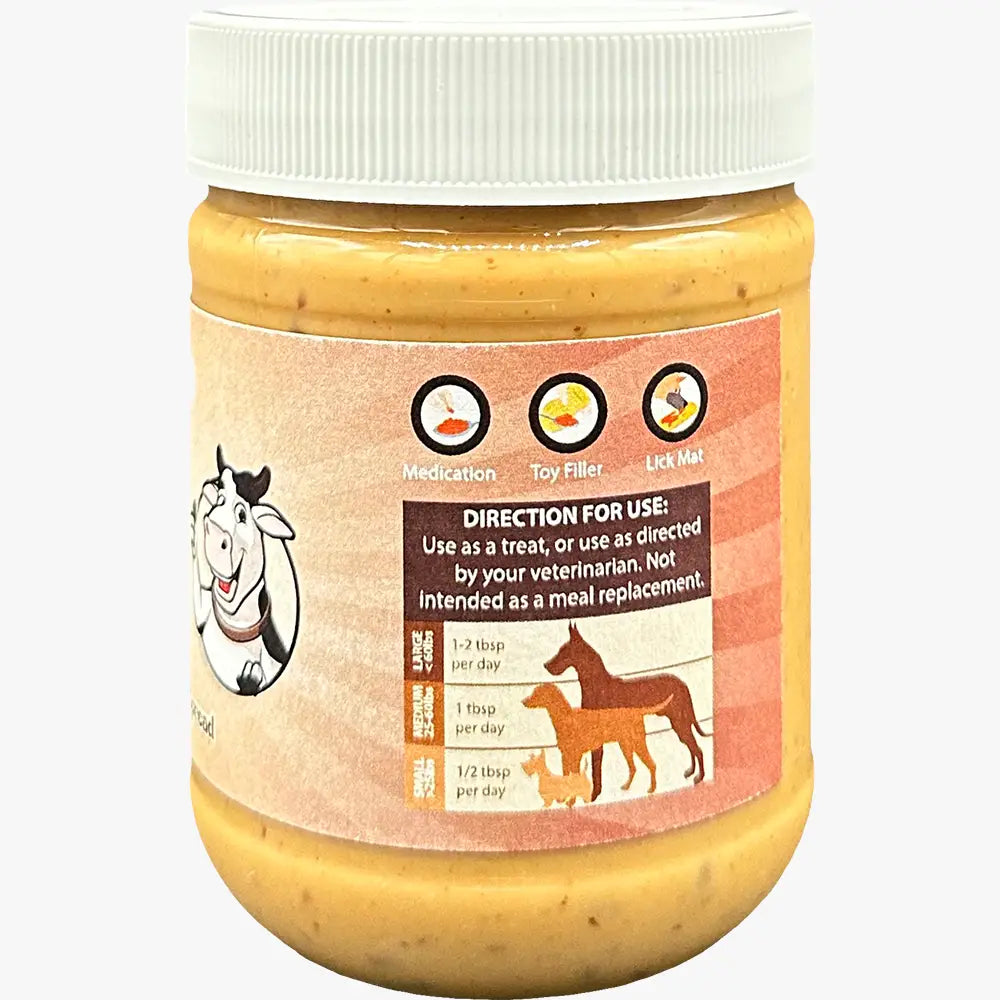 Tarro de mantequilla de maní para perros con carne seca y trozos de 12 oz